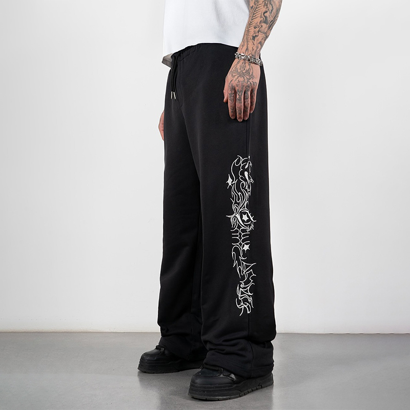 black pants men clothing manufacturer oversized drawstring black pants men straight leg sweatpants